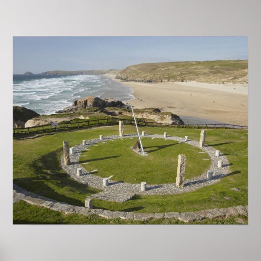 Sundial and Perran Beach, Perranporth, Cornwall Poster (Vorne)