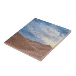 Sundown Over Sand Dunes On Wood Grain Photo Fliese