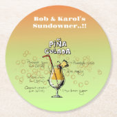 Sundowner Pina Colada Cocktail Party Runder Pappuntersetzer (Vorderseite)
