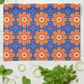 Sunfire Tile - Orange and Blue Sunburgh Pattern Geschirrtuch (Gefaltet)