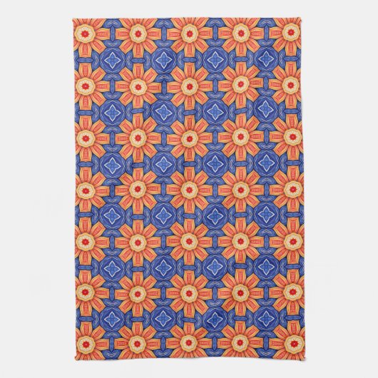 Sunfire Tile - Orange and Blue Sunburgh Pattern Geschirrtuch (Vertikal)