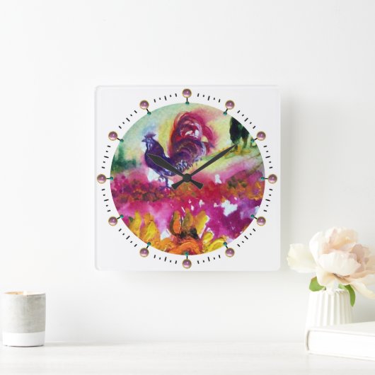 SUNFLOW UND SCHWARZROOSTER, weiß Quadratische Wanduhr (Zuhause)