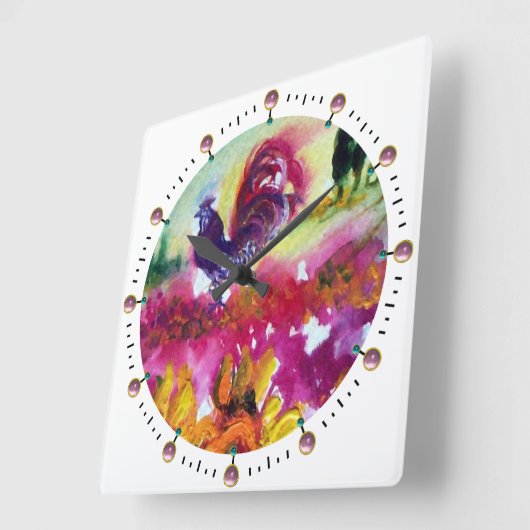 SUNFLOW UND SCHWARZROOSTER, weiß Quadratische Wanduhr (Winkel)