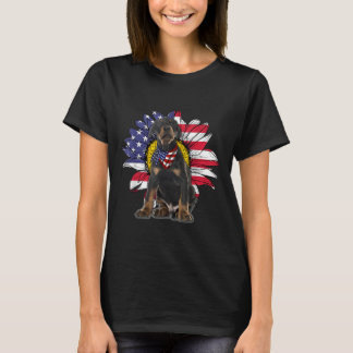 Sunflower American Flag Doberman Pinscher Dog Lieb T-Shirt