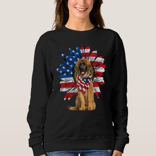 Sunflower American Flag Leonberger 4th Of July Pra Sweatshirt (Vorderseite)