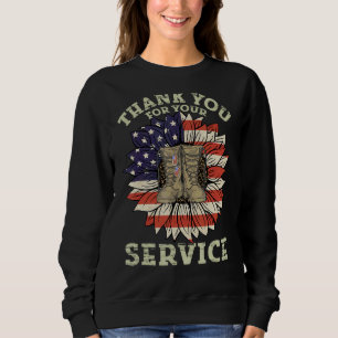 Sunflower American Flag Vielen Dank Veterans Proud Sweatshirt