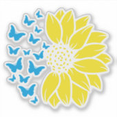 Sunflower and butterflies. Ukrainian flag colours. Aufkleber (Vorderseite)