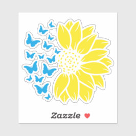 Sunflower and butterflies. Ukrainian flag colours. Aufkleber