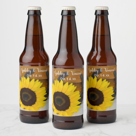Sunflower and Horseshoe Country Western Wedding Bierflaschenetikett (Flaschen)