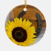 Sunflower and Horseshoe Country Western Wedding Keramikornament (Vorne)