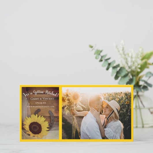 Sunflower and Horseshoe Country Western Wedding Save The Date (Stehend Vorderseite)