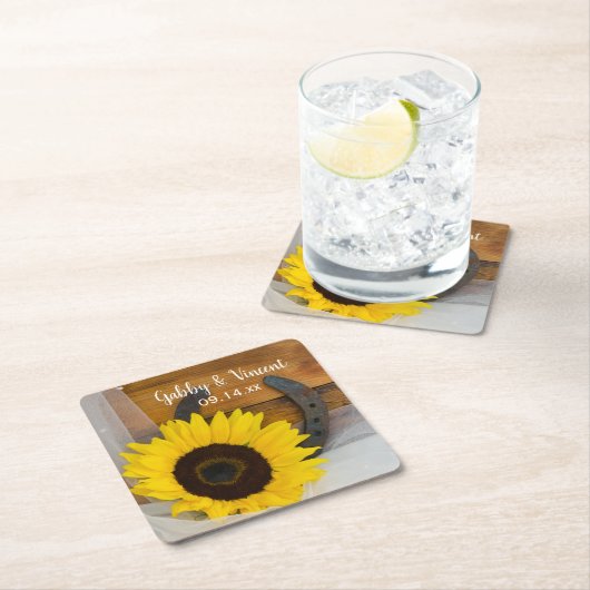 Sunflower and Horseshoe Western Wedding Rechteckiger Pappuntersetzer (Vor Ort)