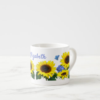 Sunflower and Hydrangea Custom Name Coffee Mug Espressotasse