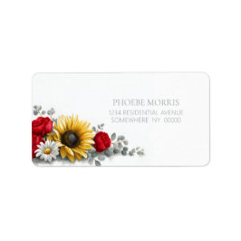 Sunflower and Red Rose Floral Address Label Adressaufkleber