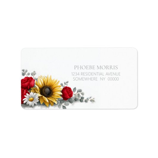 Sunflower and Red Rose Floral Address Label Adressaufkleber (Vorne)