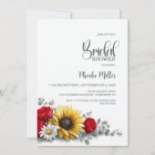 Sunflower and Red Rose Floral Bridal Shower Einladung (Vorderseite)