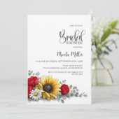 Sunflower and Red Rose Floral Bridal Shower Einladung (Stehend Vorderseite)