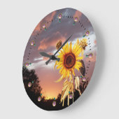 SUNFLOWER AND SUMMER SUNSET WITH PINK CLOUDS GROßE WANDUHR (Winkel)