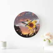 SUNFLOWER AND SUMMER SUNSET WITH PINK CLOUDS GROßE WANDUHR (Zuhause)