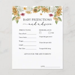 Sunflower Baby Advice and Predictions Card