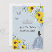 Sunflower Baby Blue Floral Princess Quinceañera Einladung (Rückseite)