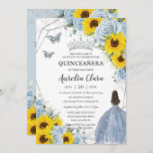 Sunflower Baby Blue Floral Princess Quinceañera Einladung (Vorne/Hinten)