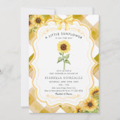 Sunflower Baby Dusche Rustic Gingham Einladung (Vorderseite)