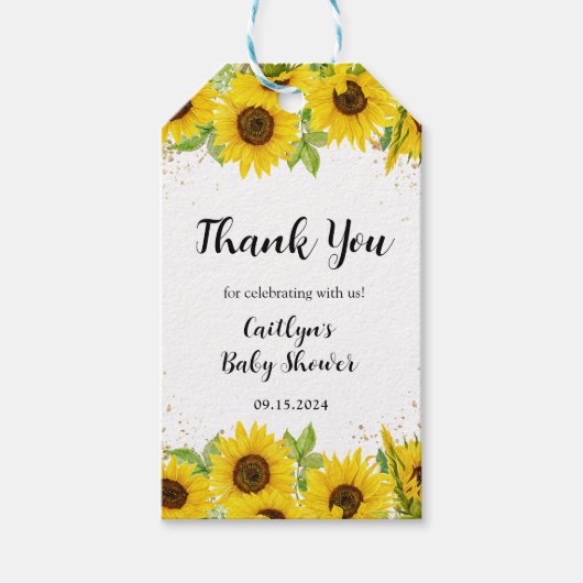 Sunflower Baby Dusche Vielen Dank Geschenkanhänger (Vorderseite)