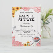 Sunflower Baby Q Baby Shower Einladung (Stehend Vorderseite)