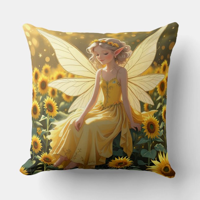 Sunflower Background with a Fairy  Kissen (Vorderseite)