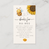Sunflower Bee Baby Shower Book Request Card Visitenkarte (Vorderseite)