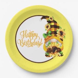 Sunflower Birthday Gnome Pappteller