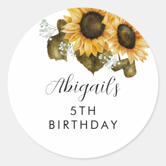 Sunflower Birthday Party Gefallen Runder Aufkleber (Vorderseite)