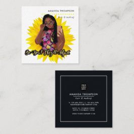 Sunflower Black Woman Beauty Fashion Square Busine Quadratische Visitenkarte