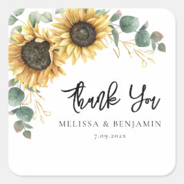 Sunflower Bloom Script Wedding Vielen Dank Quadratischer Aufkleber