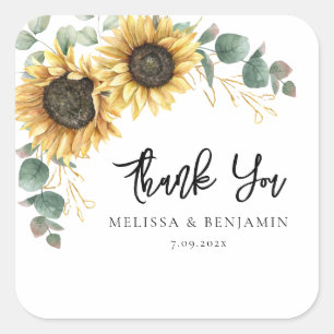 Sunflower Bloom Script Wedding Vielen Dank Quadratischer Aufkleber