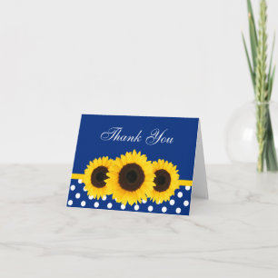 Sunflower Blue and White Polka Dot Thank You Dankeskarte