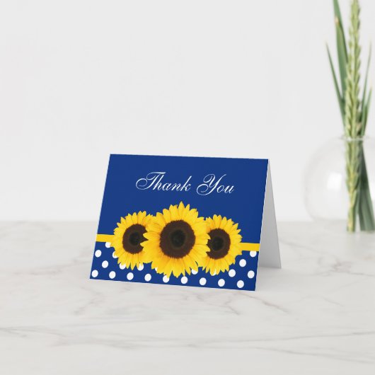 Sunflower Blue and White Polka Dot Thank You Dankeskarte (Vorderseite)