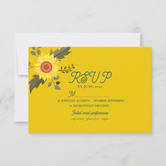 Sunflower Boho Wedding RSVP Card Karte (Vorderseite)