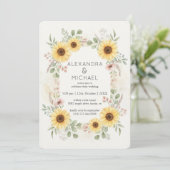 Sunflower Botanical Rustic Wedding Invitation Einladung (Stehend Vorderseite)