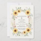Sunflower Botanical Rustic Wedding Invitation Einladung (Vorderseite)