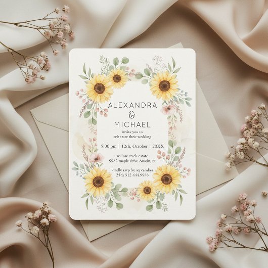 Sunflower Botanical Rustic Wedding Invitation Einladung