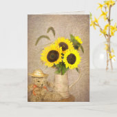 Sunflower bouquet and teddy bear thinking of you karte (Gelbe Blume)