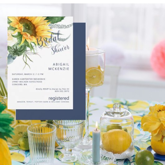 Sunflower Bouquet Navy Brautparty Einladung