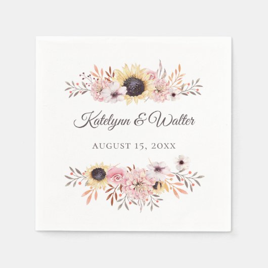 Sunflower Bouquet Wedding Custom Napkins Serviette (Vorderseite)