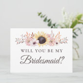 Sunflower Bouquet werden Sie meine Bridesmaid sein Einladung (Stehend Vorderseite)