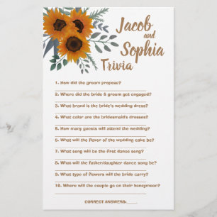SUNFLOWER BRIDE & GROOM TRIVIA DUSCHKARTE FLYER