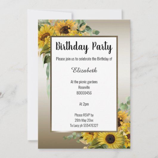 SUNFLOWER BRONZE BOTANISCHER FLORALLEUCALYPTUS EINLADUNG (Vorderseite)