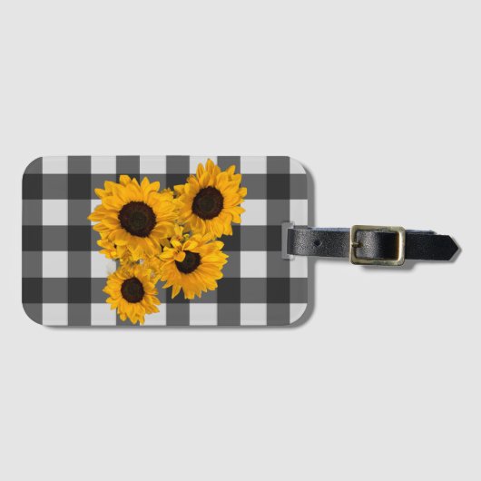 Sunflower Buffalo Plaid Gepäckanhänger (Vorderseite (Horizontal))