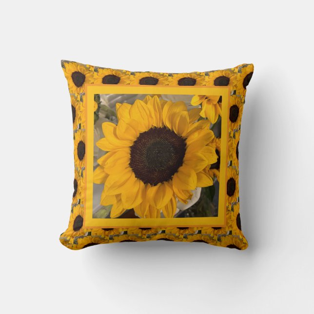 Sunflower & Buffalo Plaid Pillow Kissen (Vorderseite)
